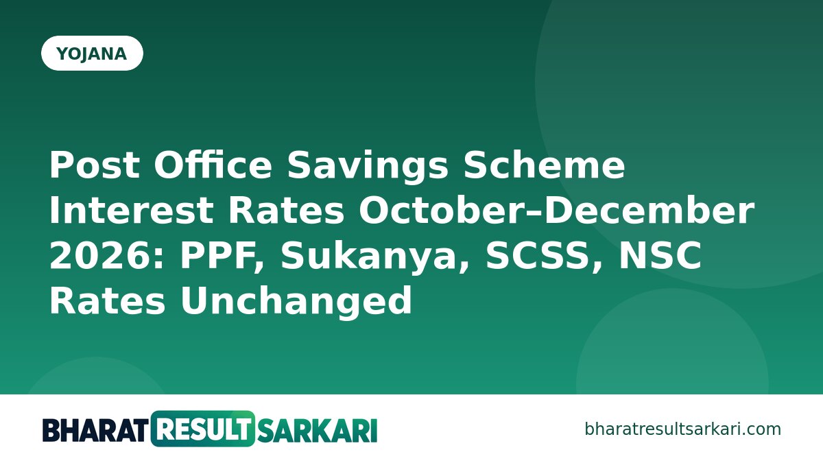 Post Office Savings Scheme Interest Rates October–December 2026: PPF, Sukanya, SCSS, NSC Rates Unchanged